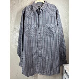 Vintage Western Express Pearl Snap‎ Button Cowboy Shirt Gray Plaid Size XL